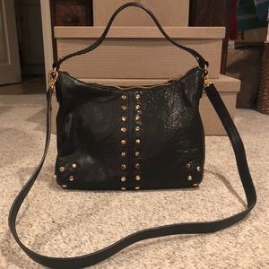 Black Leather Bag with Gold Stud Detail